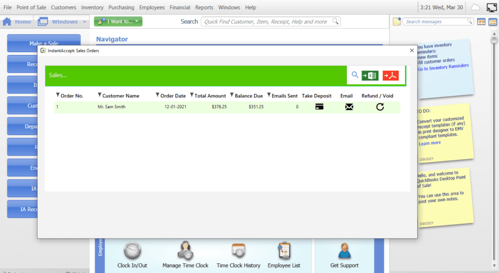 Instant Accept and QuickBooks Point of Sale Screenshot