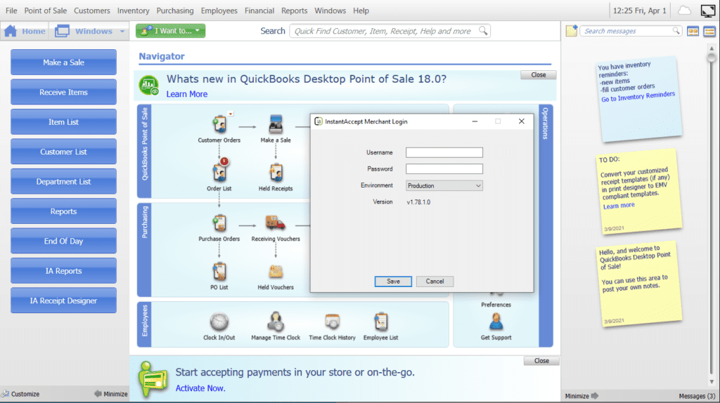 QuickBooks Point of Sale and Instant Accept Login