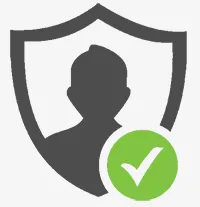 Person shown inside a shield with a green checkmark.