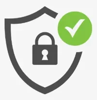 Icon comprised of a security shield with a lock in the middle