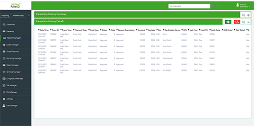 Screenshot of Example of Transaction History in Instant Accept